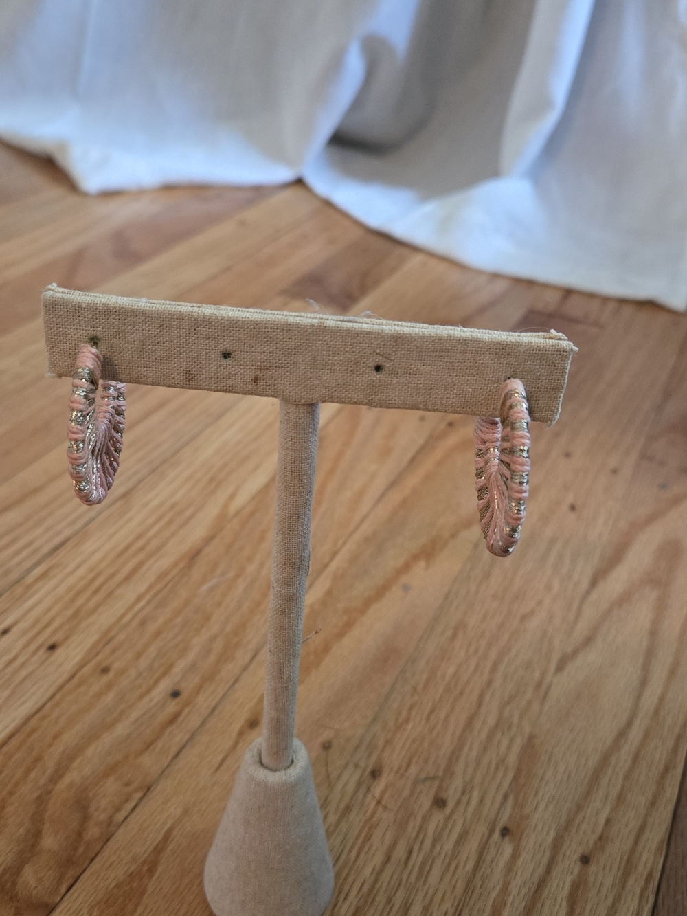 Stella & Dot Blush Thread-Wrapped Hoop Earrings with Metallic Thread - Picture 2 of 3